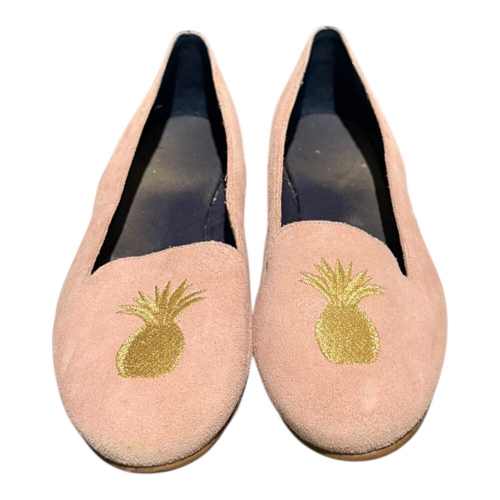 Jack Rogers ANICE Gold Pineapple Suede Flat Pink Blush Embroidered Shoes Size 9 - Picture 4 of 9